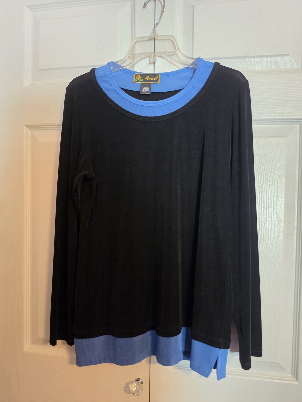 Mirasol Black Long Sleeve Top with Bright Blue Trim